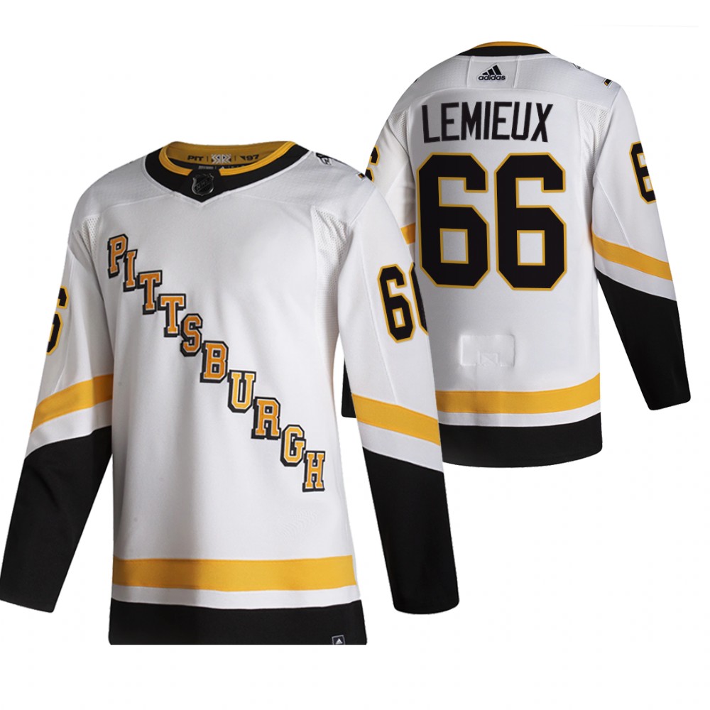 2021 Adidias Pittsburgh Penguins #66 Mario Lemieux White Men Reverse Retro Alternate NHL Jersey